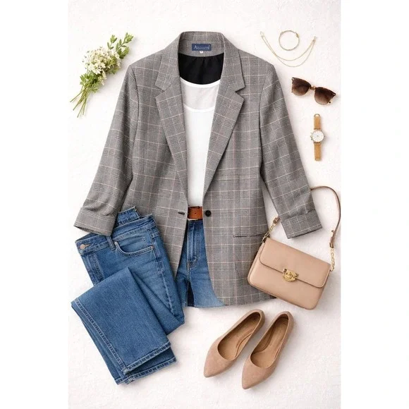 Azzurri Wms Blazer 18 Gray Glen Plaid Rhinestone Vintage 90s Dark Academia - Picture 2 of 9